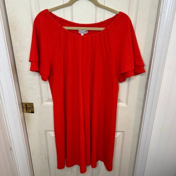 Madewell Texture & Thread Tiered-Sleeve Dress Orange Large - Picture 3 of 9